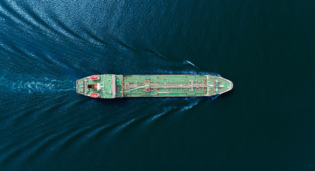 Aerial top view Oil ship tanker for transportation oil from refinery on the sea. - 298891967