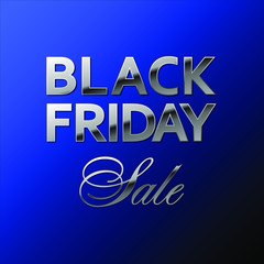 Silver shiny Black Friday Sale lettering on royal blue gradient background. Vector square banner or social network post template.