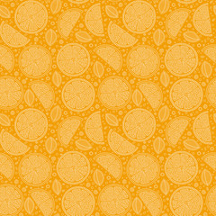Oranges slices seamless pattern. Hand drawn fresh tropical citrus fruit. - 298892554