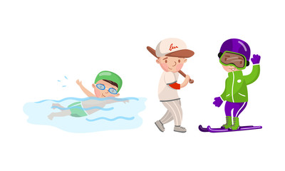 Boys are engaged in various sports. Vector illustration on a white background.