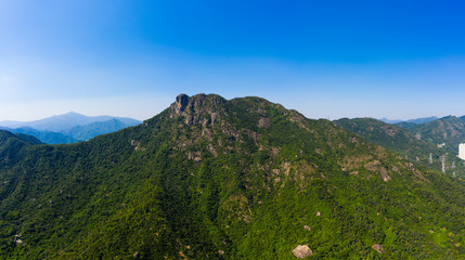 Lion rock mountain with clear blue sky in Hong Kong