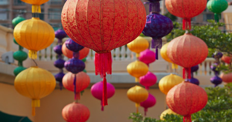 Fototapeta na wymiar Chinese style lantern hanging at outdoor for decoration of the Lunar new year