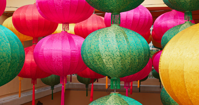 Colorful Chinese style lantern hanging at outdoor for mid autumn festival