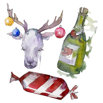 Christmas winter holiday symbol isolated. Watercolor background set. Isolated christmas illustration element.