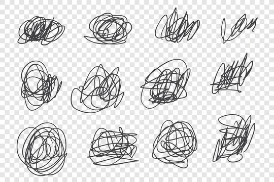 Chaotic tangled scrawls vector illustrations set