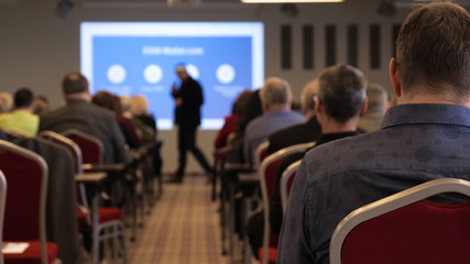 Blur of business Conference and Presentation in the blurred background of event concert lighting at conference hall.