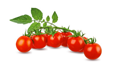 Cherry tomato with leaf isolated on white background with clipping path