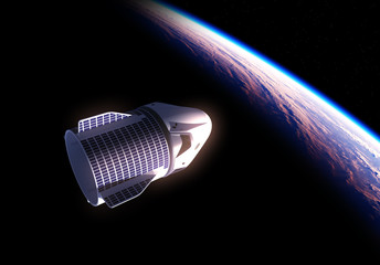 Commercial Spaceship In The Shadow Of Planet Earth - Powered by Adobe