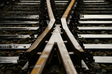 Eisenbahn Weiche Gleise Schienen Herzstück Geometrie Verkehr Transport Technologie Stahl Schwellen...