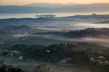 Dawn over of Corfu island in the Ionian Sea