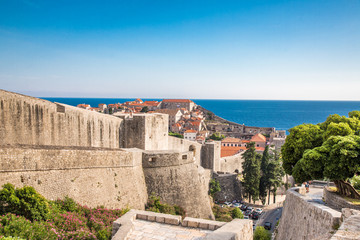 Dubrovnik, Croatia - July, 2019: Beautiful mediterranean scenery in town Dubrovnik, famous european travel and historic destination in Croatia