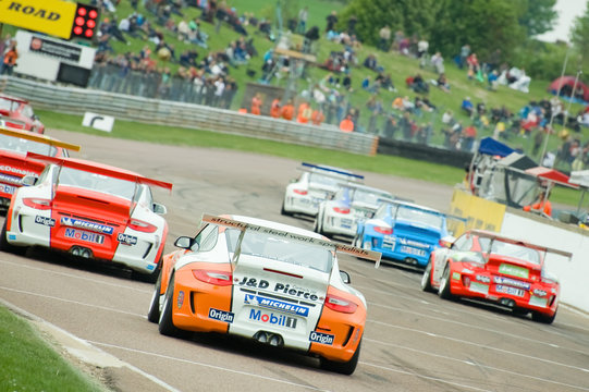 Race Cars On The Starting Grid For A Porsche Carrera Cup Race At Thruxton, UK - May 1, 2011