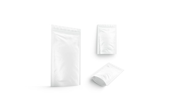 Blank white doypack mock up isolated, different view