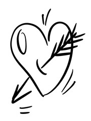 Icon heart with a broken arrow. Hand-drawn