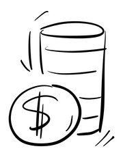 Icon stack of coins with a dollar sign. Finance. payment. Business. Hand-drawn