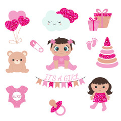 Baby girl shower design icons