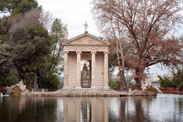 The ancient temple of Aesculapius in  the park of Villa Borghese, Rome, Italy.