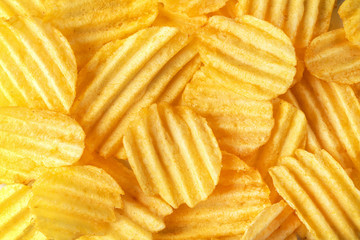 potato fluted chips photo shot, solid background, close-up