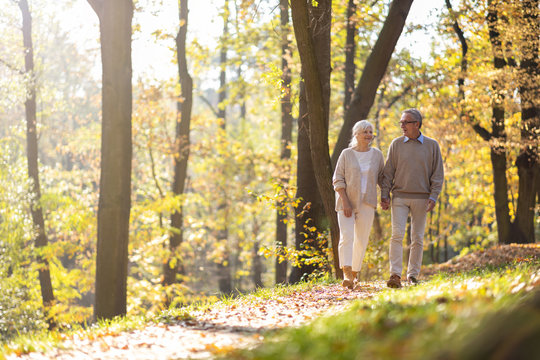 Happy senior couple in autumn park