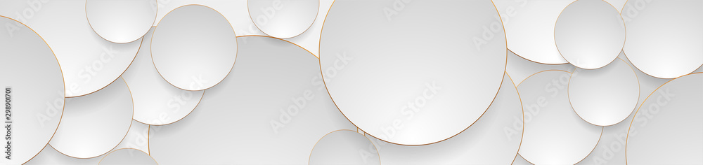 Aufkleber Tech geometric background with abstract golden and grey circles. Vector banner design