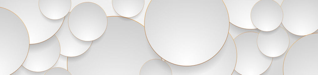 Tech geometric background with abstract golden and grey circles. Vector banner design