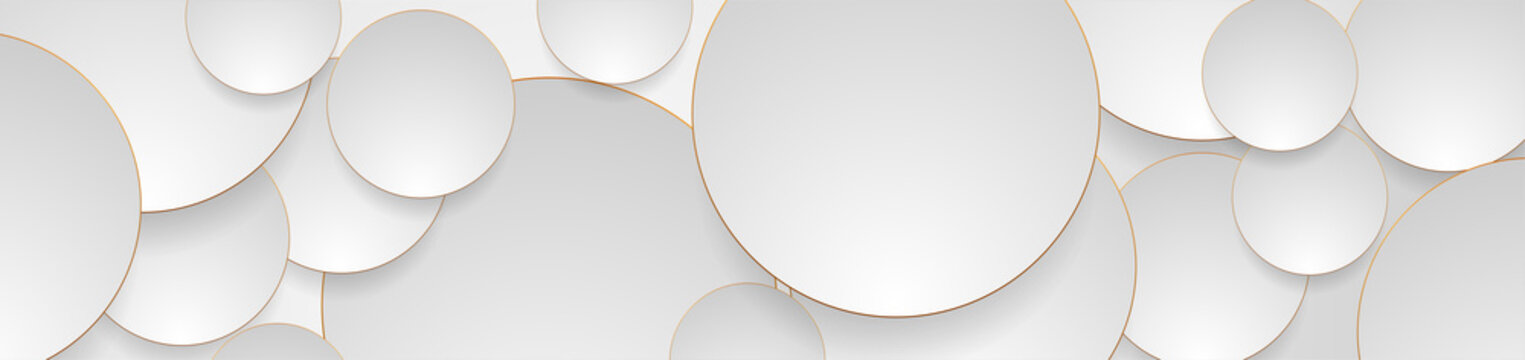 Tech geometric background with abstract golden and grey circles. Vector banner design