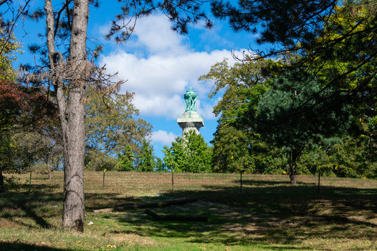 Top Of The Prison Ship Martyrs Monument Seen From A Hill At Fort Greene Park In Brooklyn New York