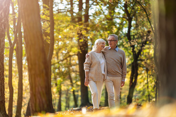 Happy senior couple in autumn park