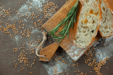 Bread products on the table in composition 