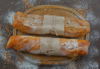 Bread products on the table in composition - close-up