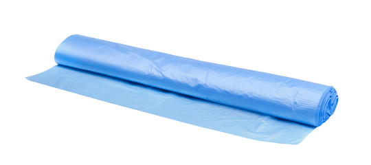 Roll of blue plastic garbage bags isolated
