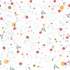 Cute Seamless Pattern with pears and dotted background. hand Drawn Delicate Design. Scandinavian Style. For cards, templates, gift paper, prints, decorations, templates, etc. Vector Illustration