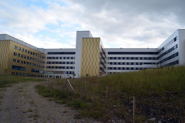 Fototapeta na wymiar View of architecture of the Ostfold Regional Hospital. Osfold Region, Norway