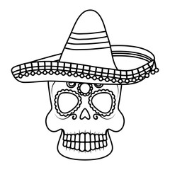 skull head with traditional mexican hat