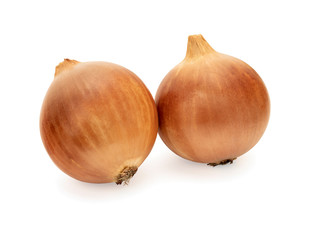 Fresh bulbs of onion not cleared on a white background