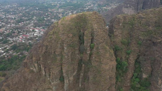 Aerial drone view of the Hill of The Three Crosses in Malinalco, Mexico