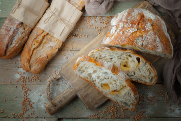 Bread products on the table in composition 