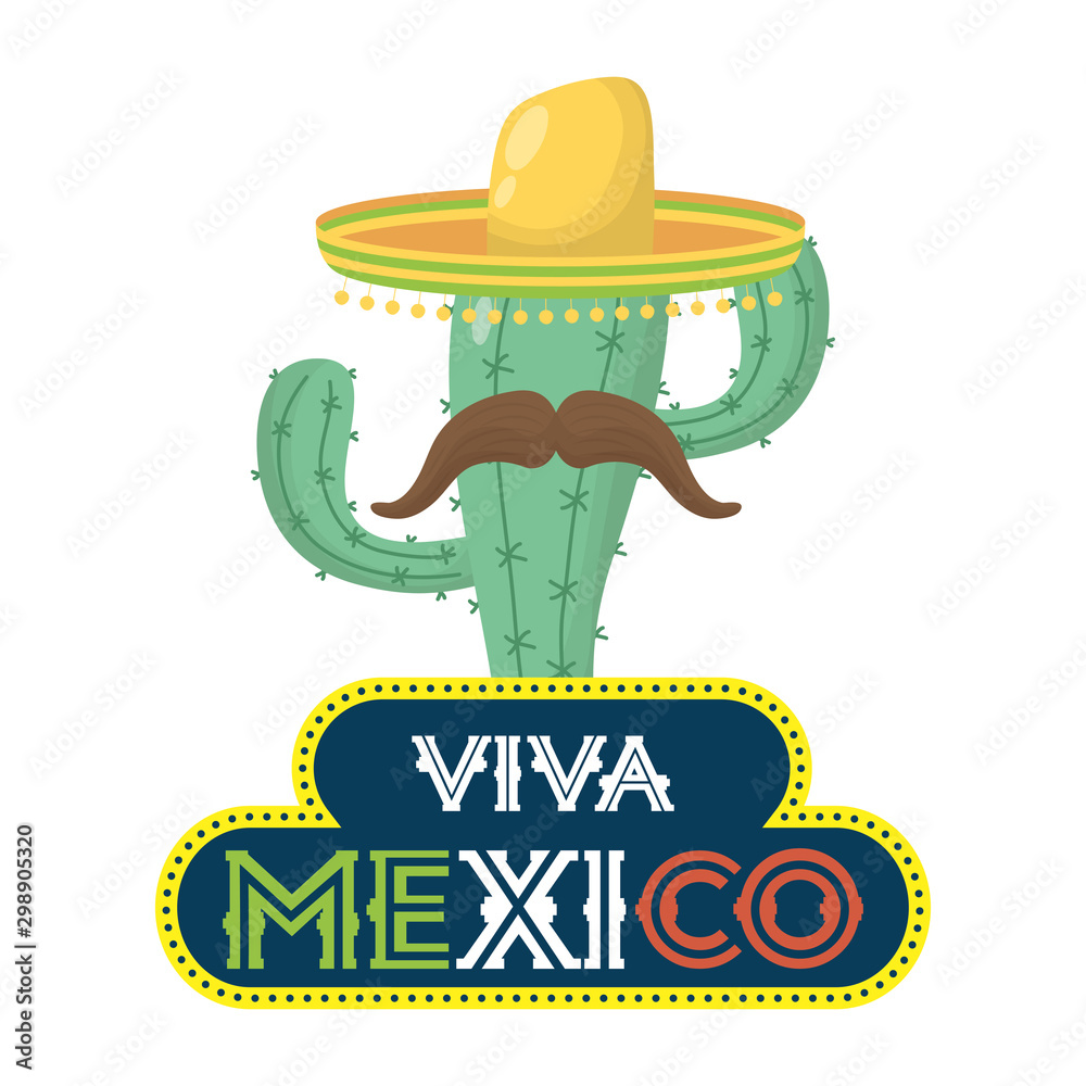 Canvas Prints cactus mexican with traditional hat and mustache