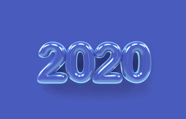 2020 Happy New Year  blue shiny background
