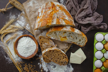 Bread products on the table in composition 
