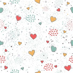 Creative Hand Drawn Seamless Pattern with Hearts.Great for wedding cards, postcards, t-shirts, bridal invitations, brochures, posters, gift wrapping, wall art, wallpapers, etc.Vector Illustration.