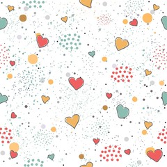 Creative Hand Drawn Seamless Pattern with Hearts.Great for wedding cards, postcards, t-shirts, bridal invitations, brochures, posters, gift wrapping, wall art, wallpapers, etc.Vector Illustration.