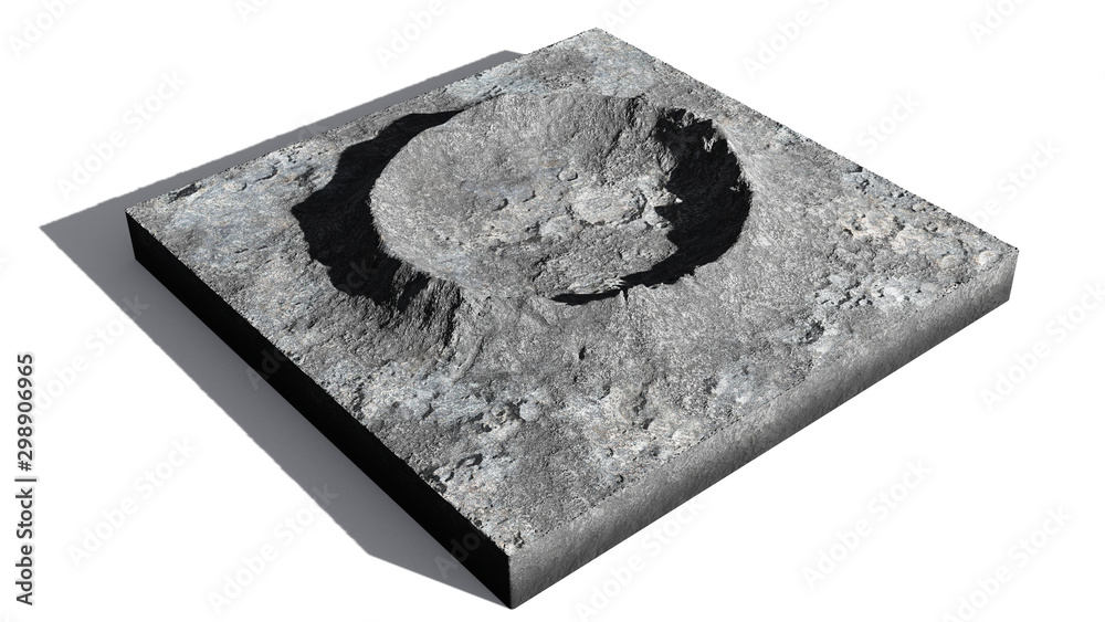 Canvas Prints cross section of crater on the surface of the moon, isolated with shadow on white background