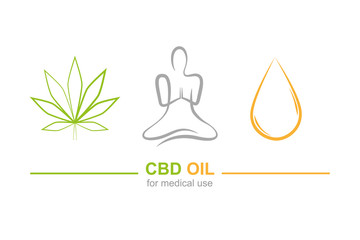 cbd oil for medical use concept with cannabis leaf yoga and oil drop vector illustration EPS10