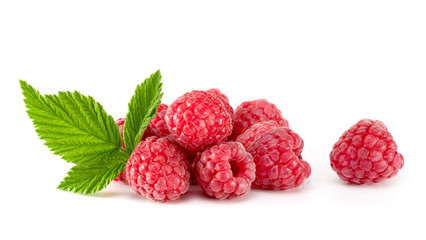 Ripe raspberries isolated on white background cutout