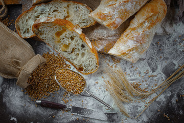 Bread products on the table in composition 