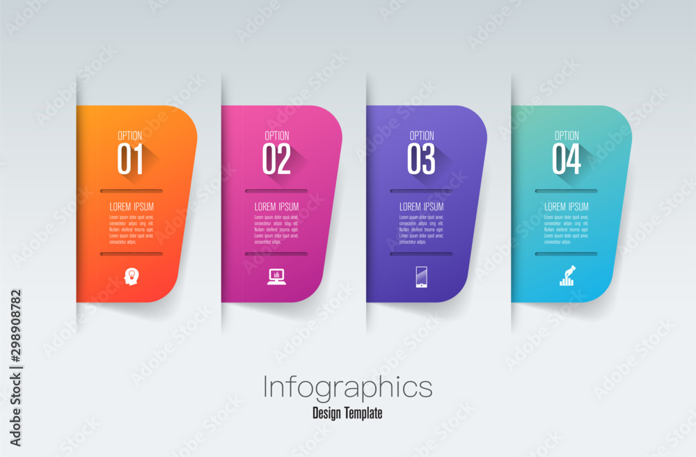 Fototapete infographics design paper art style and business icons with 4 options. use in corporate report, mark