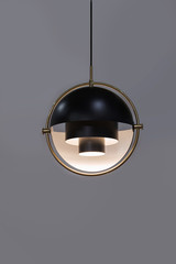 Fashionable chandelier with brass elements, black modern pendant lamp in loft style. Interesting...