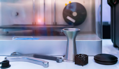 Object printed on metal 3d printer close-up.