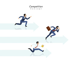 Fototapeta premium Competition concept of businessmen running together on the arrow and white background vector